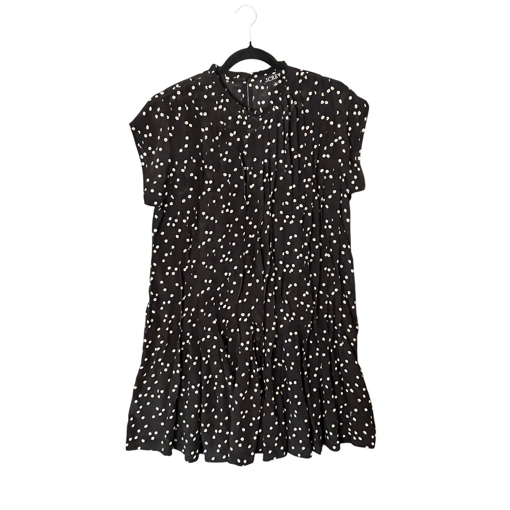 J.Crew Pleated Daisy Mini Dress Womens L Black Floral Mod Retro Office Fall 2025